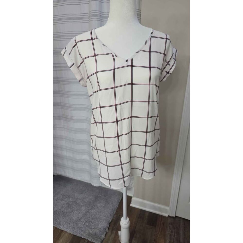 Express Women's Grid Print Short Sleeve Blouse